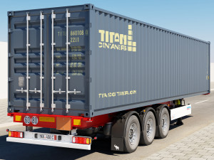 truck with container trailer 3D मॉडल