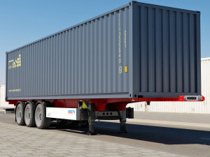 truck with container trailer 3D मॉडल