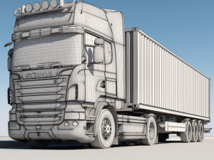 truck with container trailer 3D मॉडल