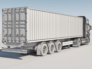 truck with container trailer 3D मॉडल