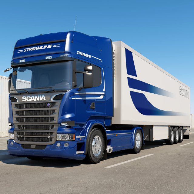 streamline truck with trailer 3D Модель .c4d .max .obj .3ds .fbx .stl .blend 