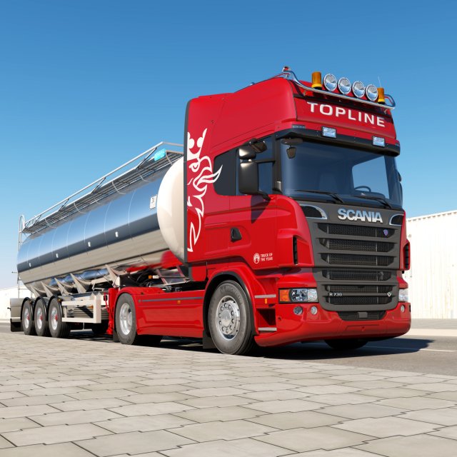 truck with tanker trailer 3D 모델 .c4d .max .obj .3ds .fbx .stl .blend 