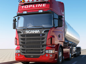 truck with tanker trailer 3D 모델