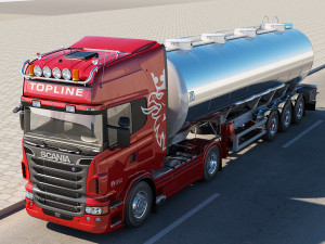 truck with tanker trailer 3D 모델