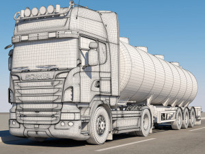 truck with tanker trailer 3D 모델