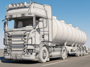 truck with tanker trailer 3D 모델