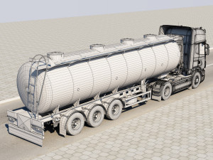 truck with tanker trailer 3D 모델