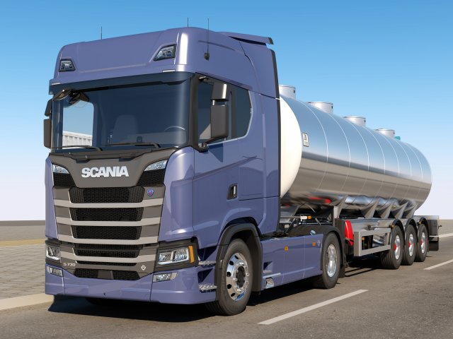 truck with semi trailer tanker 3D Модель .c4d .max .obj .3ds .fbx .stl .blend 
