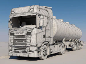 caminh&atilde;o com semirreboque tanque Modelo 3D