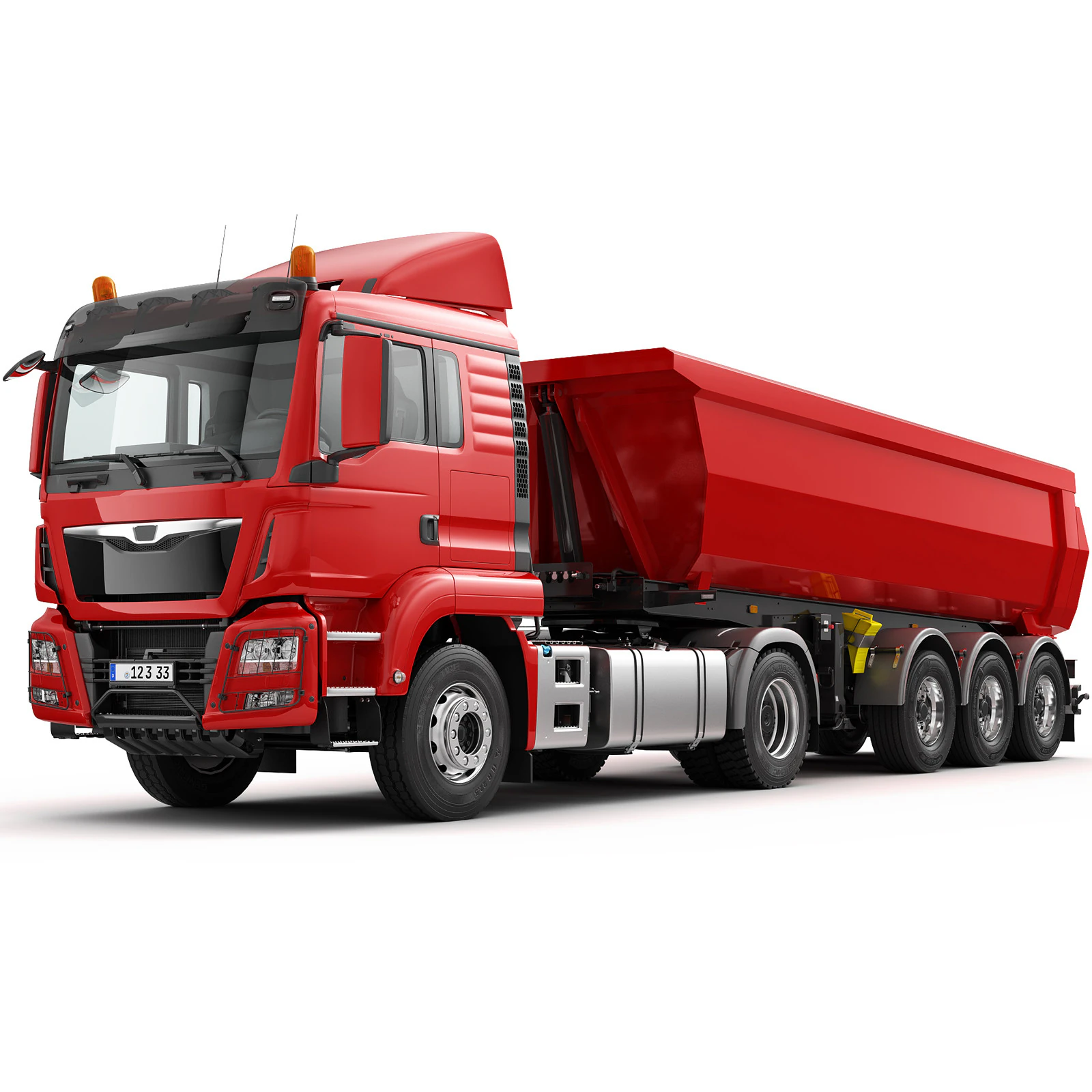 Truck 4X2 with Tipper Trailer 3D Model .c4d .max .obj .3ds .fbx .stl .blend 