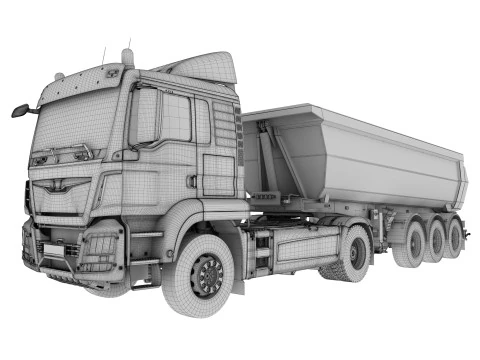 Truck 4X2 with Tipper Trailer 3D Model