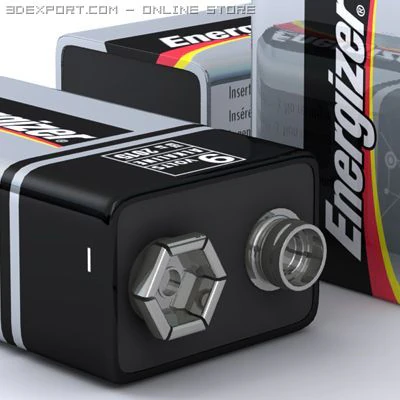 energizer 9 volt battery 3D Model .c4d .max .obj .3ds .fbx .stl .blend 