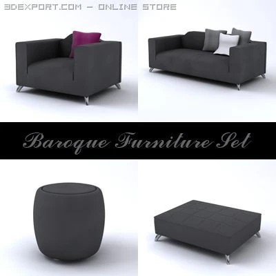 baroque furniture set 3D Model .c4d .max .obj .3ds .fbx .stl .blend 