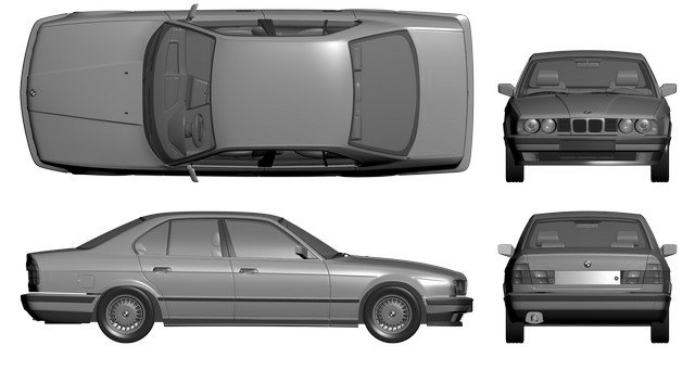 bmw e34 sedan 3D Model .c4d .max .obj .3ds .fbx .stl .blend 