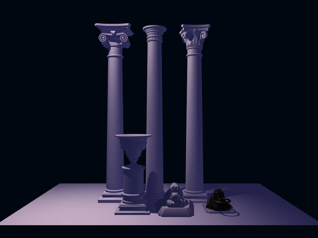 柱とライオン 3Dモデル .c4d .max .obj .3ds .fbx .stl .blend 