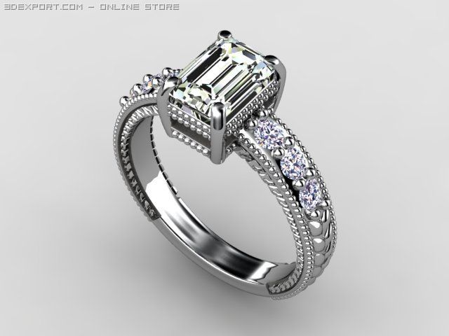 vintage style emerald cut engagement ring 3D 모델 .c4d .max .obj .3ds .fbx .stl .blend 