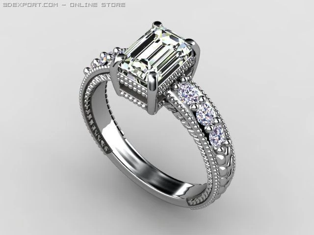 vintage style emerald cut engagement ring 3D Model .c4d .max .obj .3ds .fbx .stl .blend 