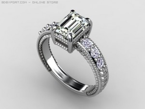 vintage style emerald cut engagement ring 3D Model
