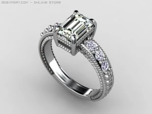 anello di fidanzamento con taglio smeraldo in stile vintage Modello 3D