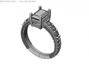 vintage style emerald cut engagement ring 3D 모델