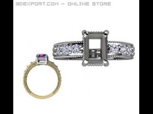vintage style emerald cut engagement ring 3D 모델