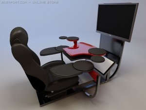 modern computer desk with widescreen monitor Modelo 3D