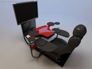 modern computer desk with widescreen monitor 3D 모델