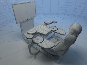 modern computer desk with widescreen monitor 3D 모델