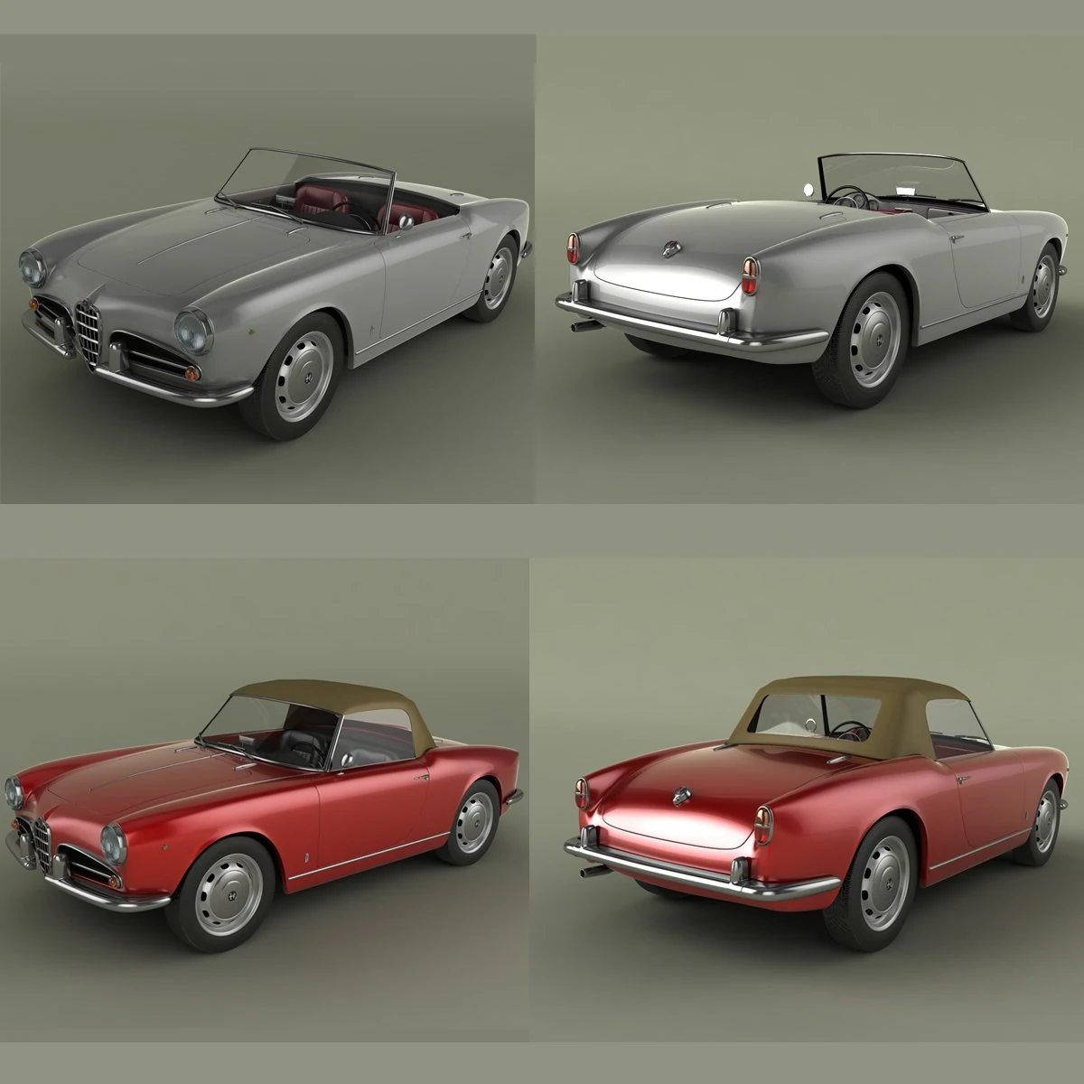 alfa romeo giulietta spider 1959 3D Model .c4d .max .obj .3ds .fbx .stl .blend 