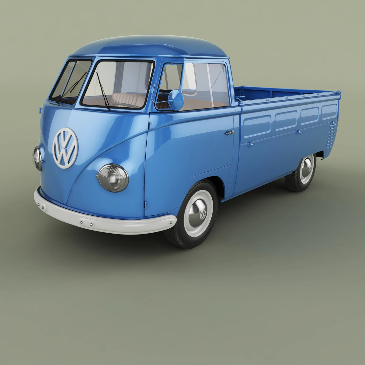 Volkswagen Type 2 Single Cab 3D Model .c4d .max .obj .3ds .fbx .stl .blend