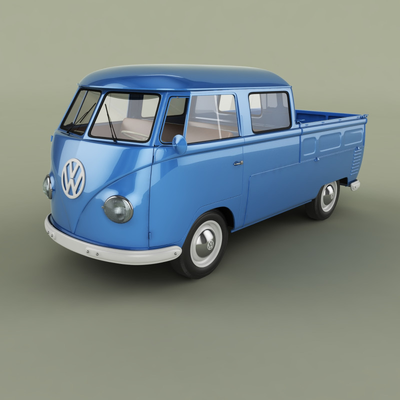 Volkswagen Type 2 Double Cab Pickup 3D Model .c4d .max .obj .3ds .fbx .stl .blend 