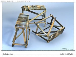 a simple wooden building construction 3D Model