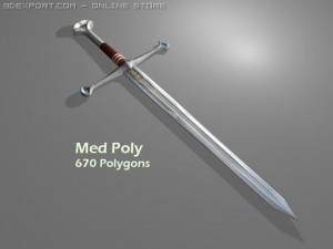 medieval long sword game ready with 3 lods 3D Model
