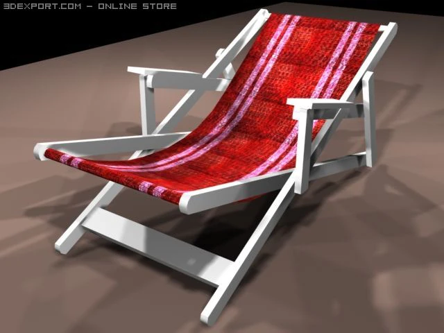 beach deck chair in red 3D Model .c4d .max .obj .3ds .fbx .stl .blend