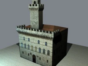 Итальянская башня с часами в сумерках, новолуние 3D Модель