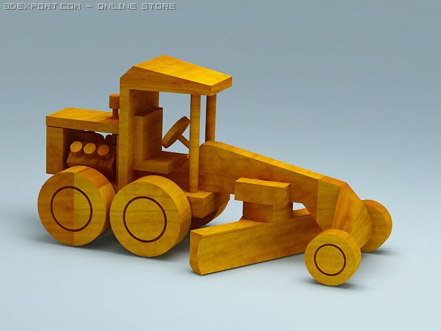 3d model of wood toy road grader 3D Модель .c4d .max .obj .3ds .fbx .stl .blend 