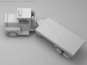 3d model of wood toy truck and flat trailer 3D Model