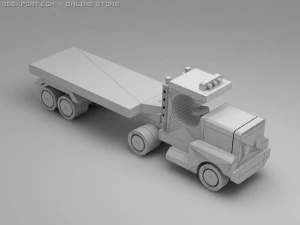 3d model of wood toy truck and flat trailer 3D Model