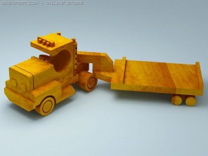 3d model of wood toy truck and low trailer Modelo 3D