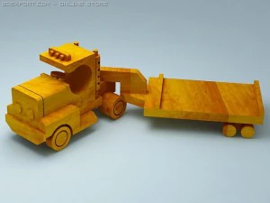 3D-Modell eines Holzspielzeug-LKWs und Tiefladers 3D Modell