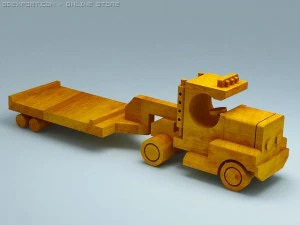3d model of wood toy truck and low trailer 3D Model