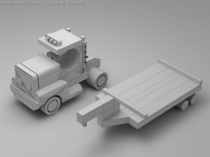 3d model of wood toy truck and low trailer Modelo 3D
