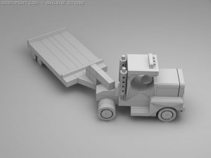 3d model of wood toy truck and low trailer Modelo 3D