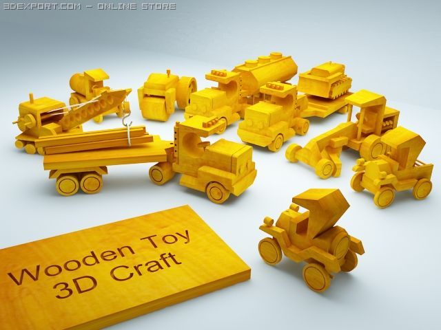 3d model of wooden toy vehicle collection 3D Model .c4d .max .obj .3ds .fbx .stl .blend 