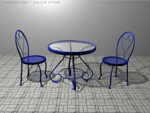 ブルーのテーブルセット 3Dモデル .c4d .max .obj .3ds .fbx .stl .blend 