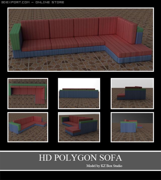 id50011 red and blue lined sofa Modèle 3D .c4d .max .obj .3ds .fbx .stl .blend 