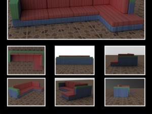 id50011 red and blue lined sofa Model 3D