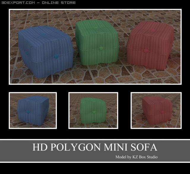 id50012 3 colour mini sofa Model 3D .c4d .max .obj .3ds .fbx .stl .blend 