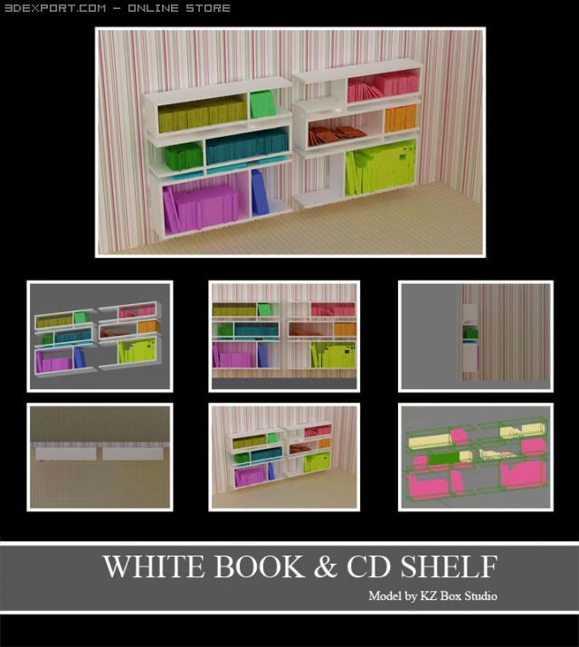 id50018 white book shelf 3D Model .c4d .max .obj .3ds .fbx .stl .blend