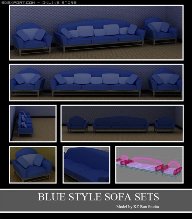 id50023 blue style sofa 3D Model .c4d .max .obj .3ds .fbx .stl .blend 